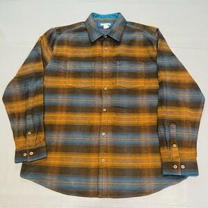 Carbon 2 Cobalt Men L‎ Flannel Shirt Earth Tone Brown Plaid Button Shirt -L-3474
